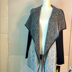 NWT Sunny Taylor Lightweight Wool Blend Open Front Black White Cardigan. Size XL